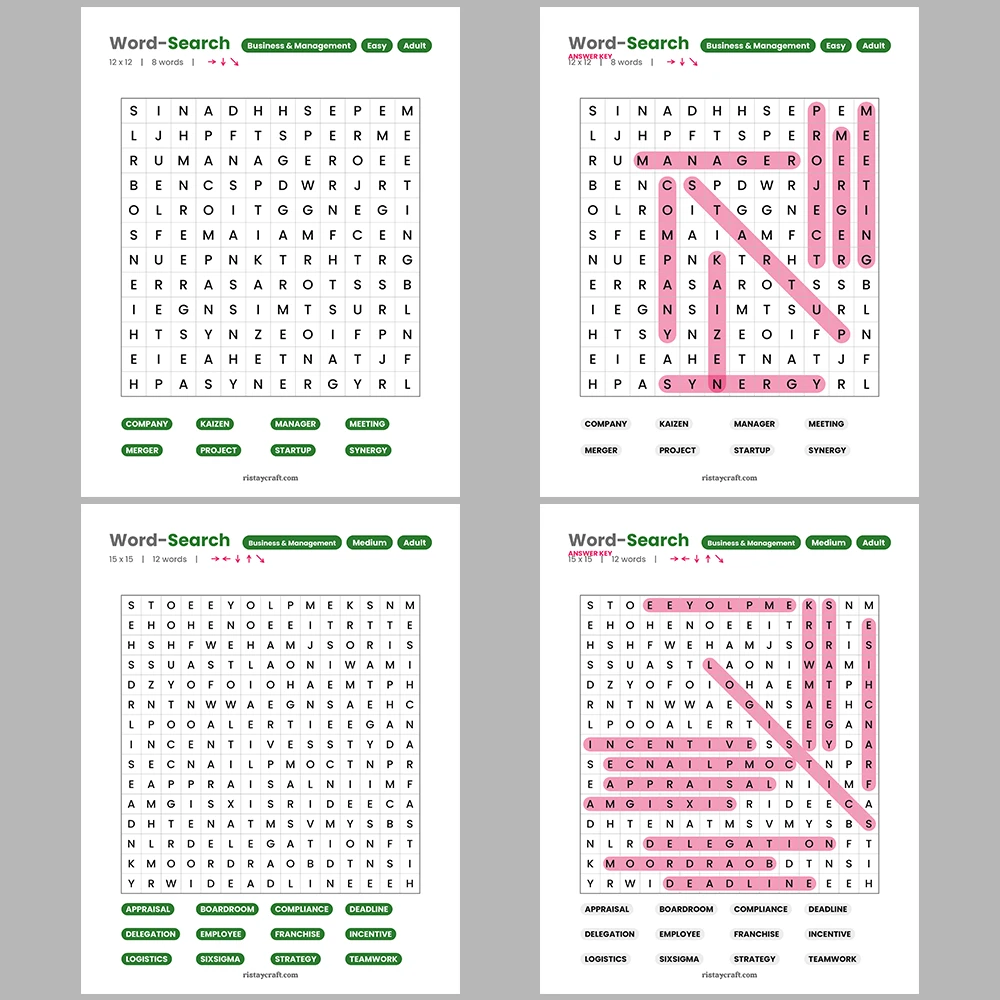 Word Search – Business & Management – Cookies & Biscuits – Themes