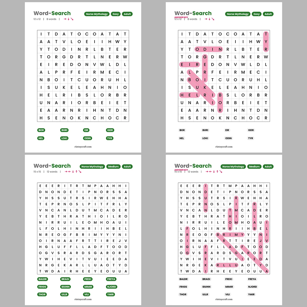 Word Search – Norse Mythology – Pirates & Sailing – Themes