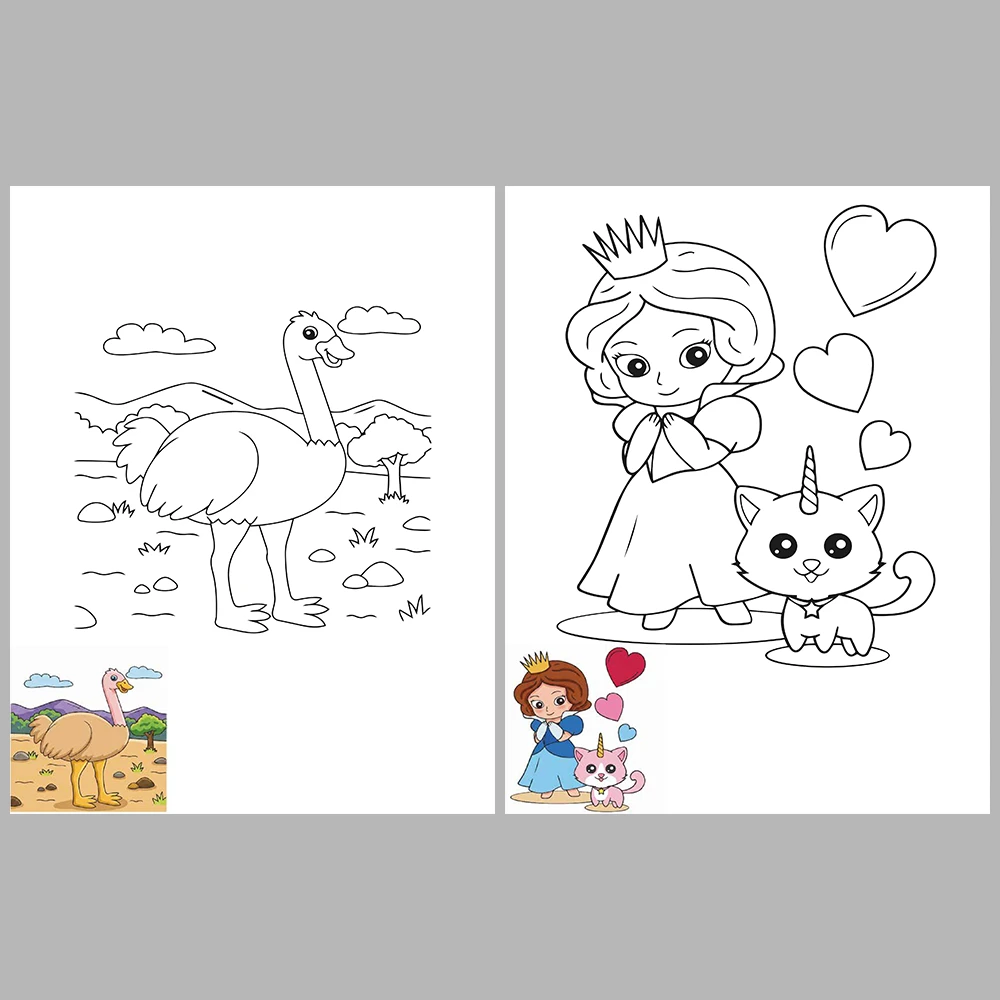 Mixed coloring pages for children aged 2/4 – With reference images (Vol. 2)