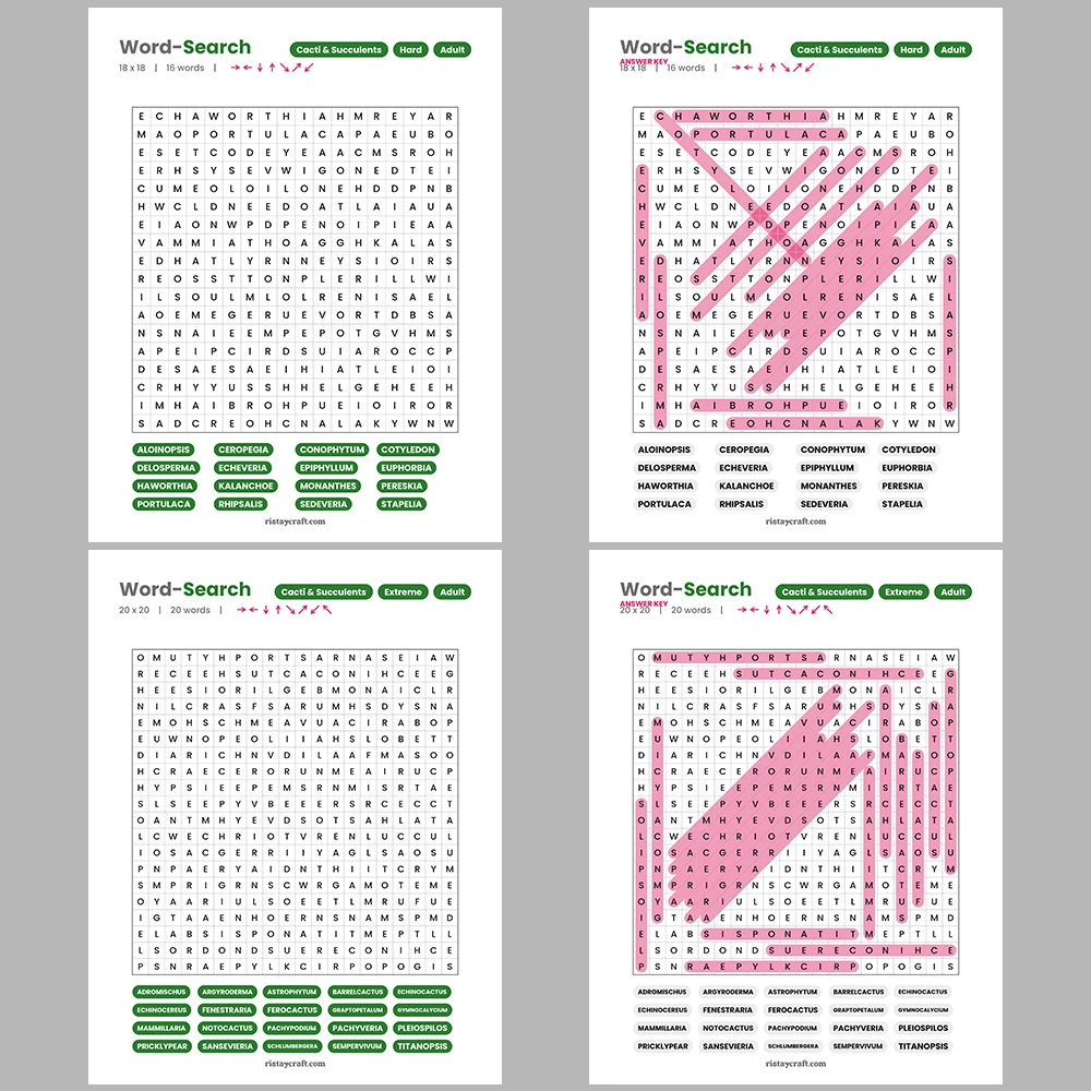 Word Puzzle – Cacti & Succulents – Broadway & Musicals – Themes