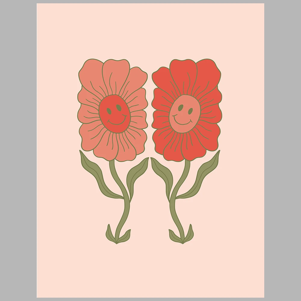 posters with an orange and green floral theme