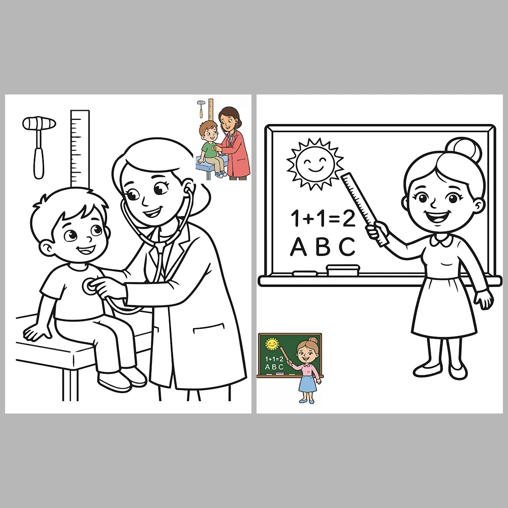 Professions Coloring Book with Cute Cartoon Characters