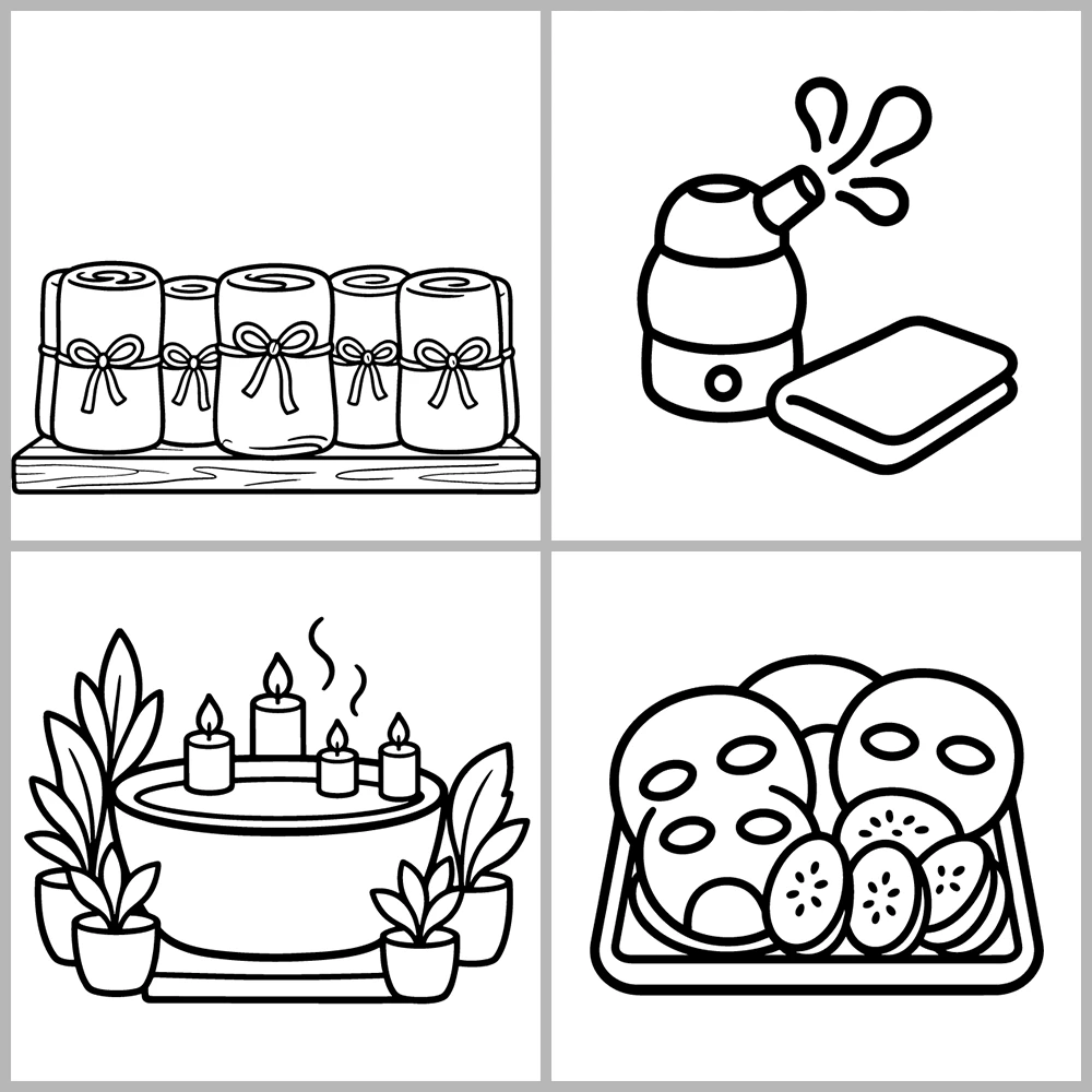 Relaxing Bath and Spa Coloring Pages with Bold Lines