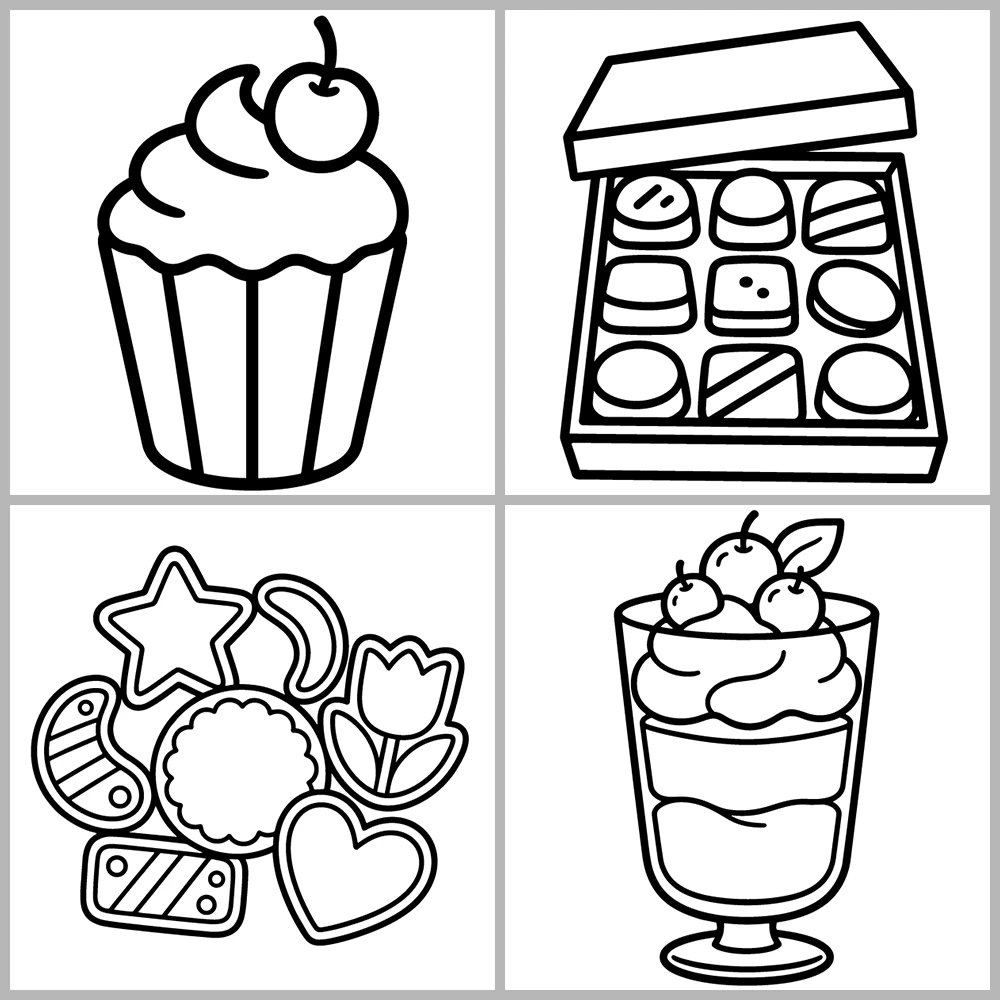 Cozy Desserts and Bakery Coloring Book