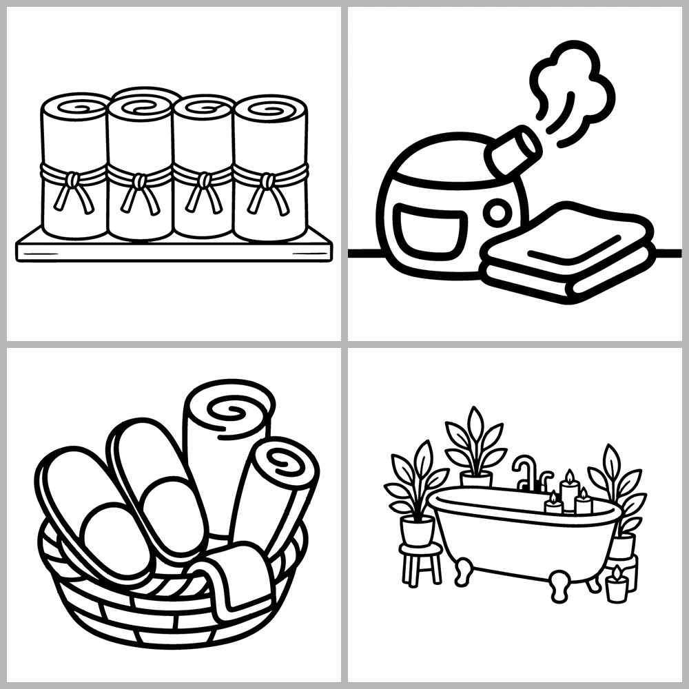 Bathroom and Spa Coloring Book with Bold Lines and Simple Designs.