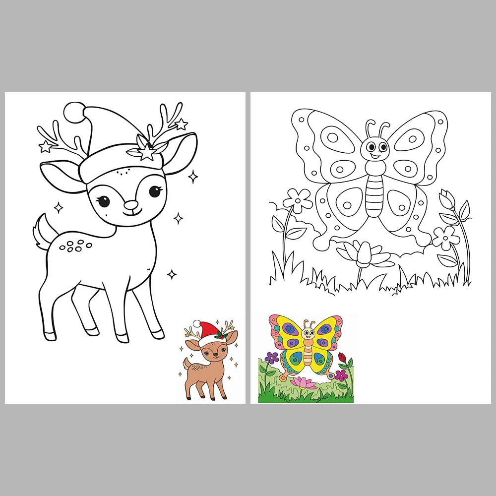 Mixed coloring pages for children aged 2/4 – With reference images (Vol. 1)