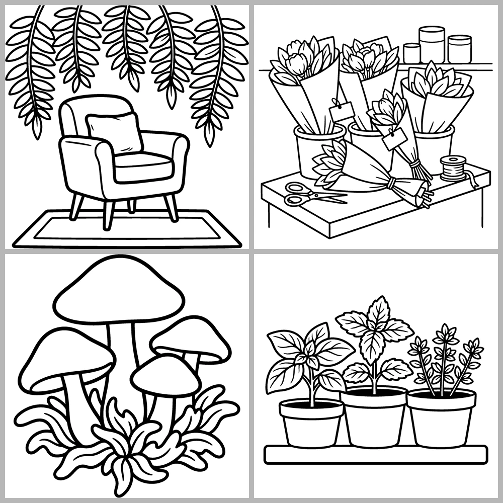Cozy Plants and Garden Coloring Book