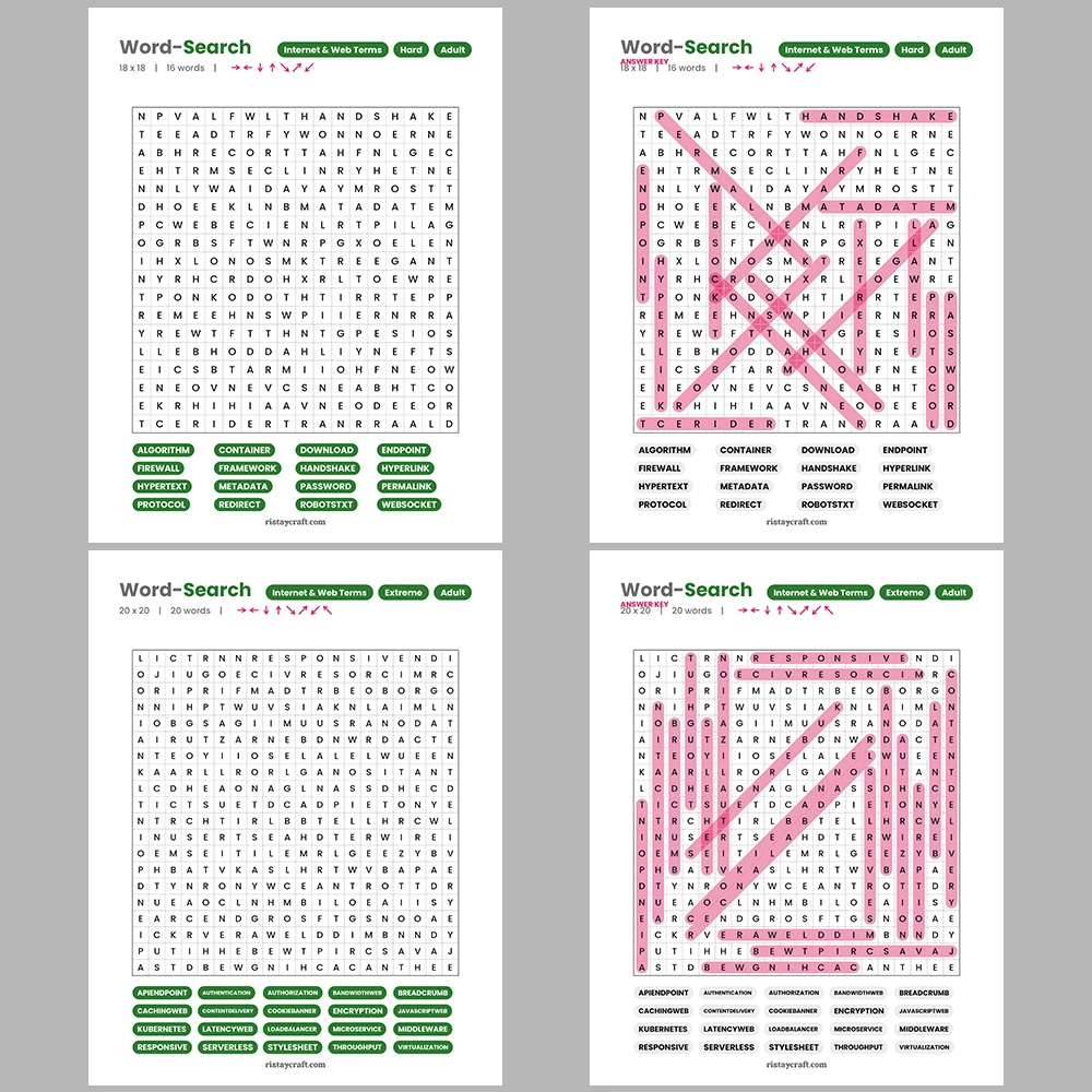 Word Search – Internet & Web Terms – Poetry & Literary Terms – Themes