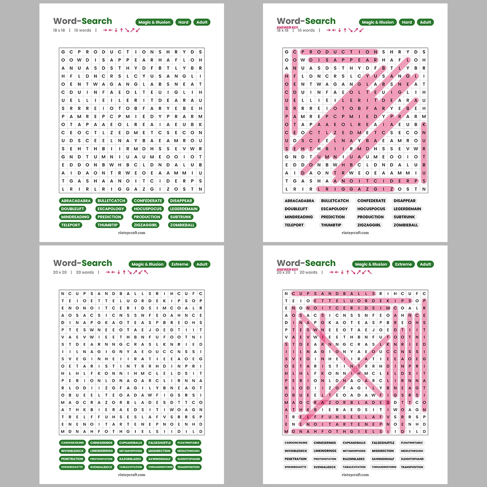 Word Search – Magic and Illusion – Gemstones and Minerals – Themes