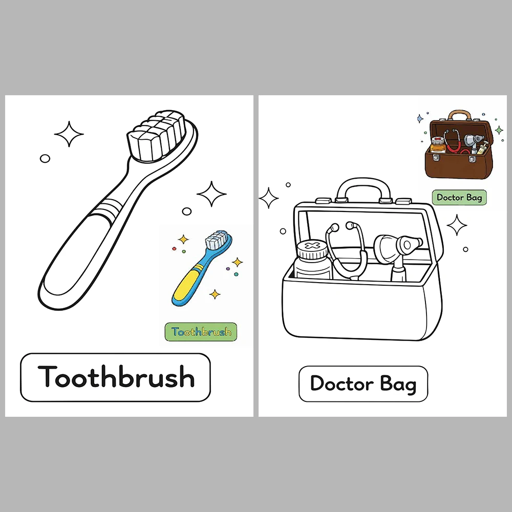Dental Instrument Coloring Pages / With Reference Image