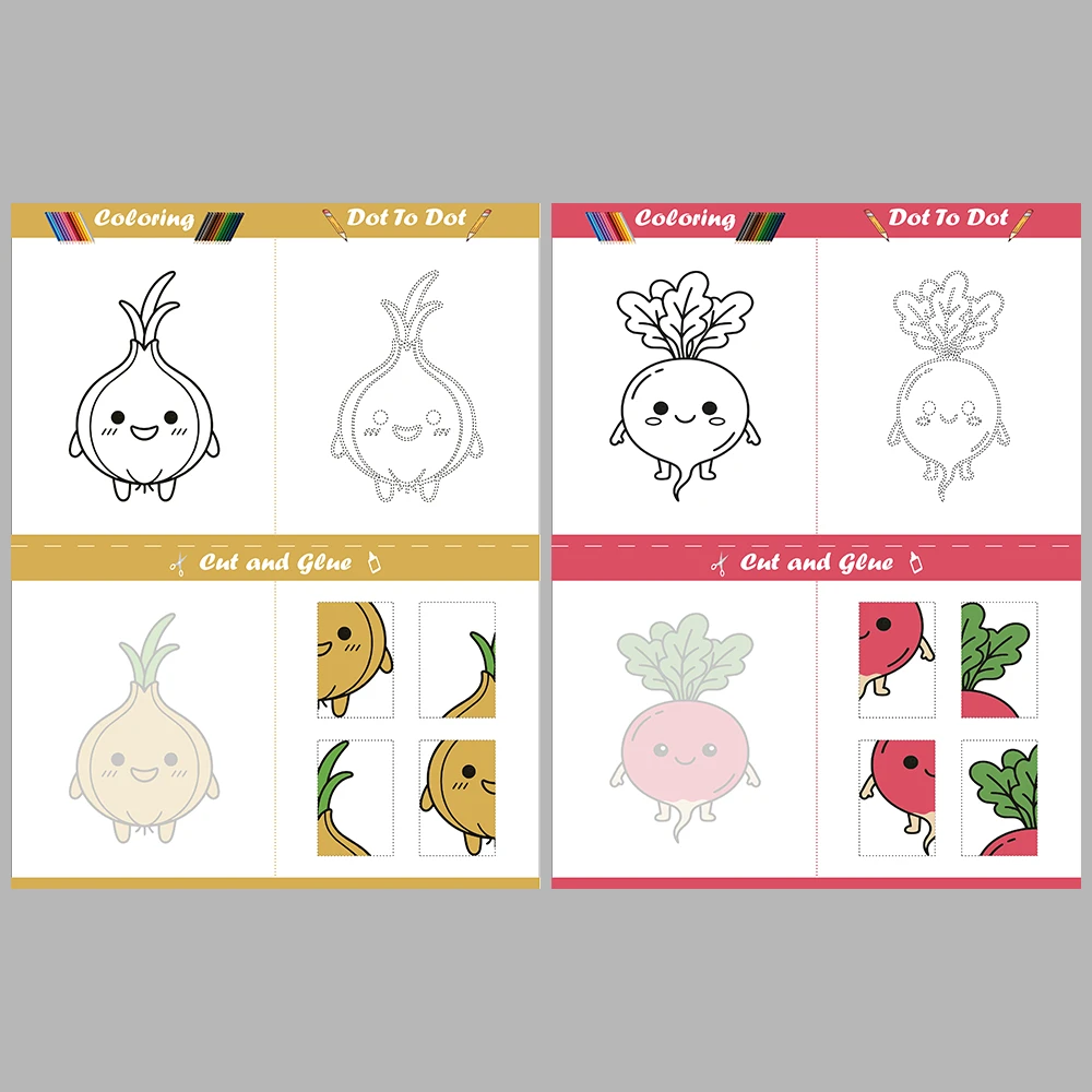 Vegetables Mega Set Coloring Pages Cut Paste Dot-to-dot