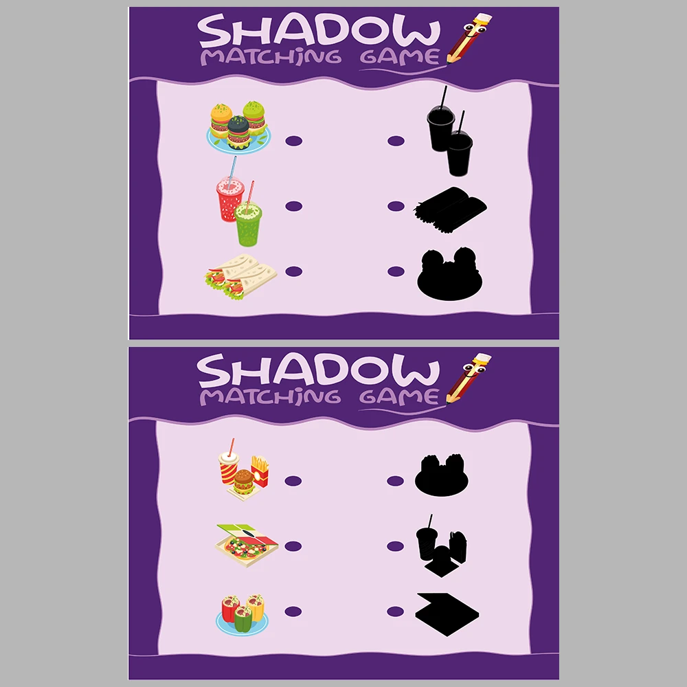 Food-Themed Shadow Matching Game Book