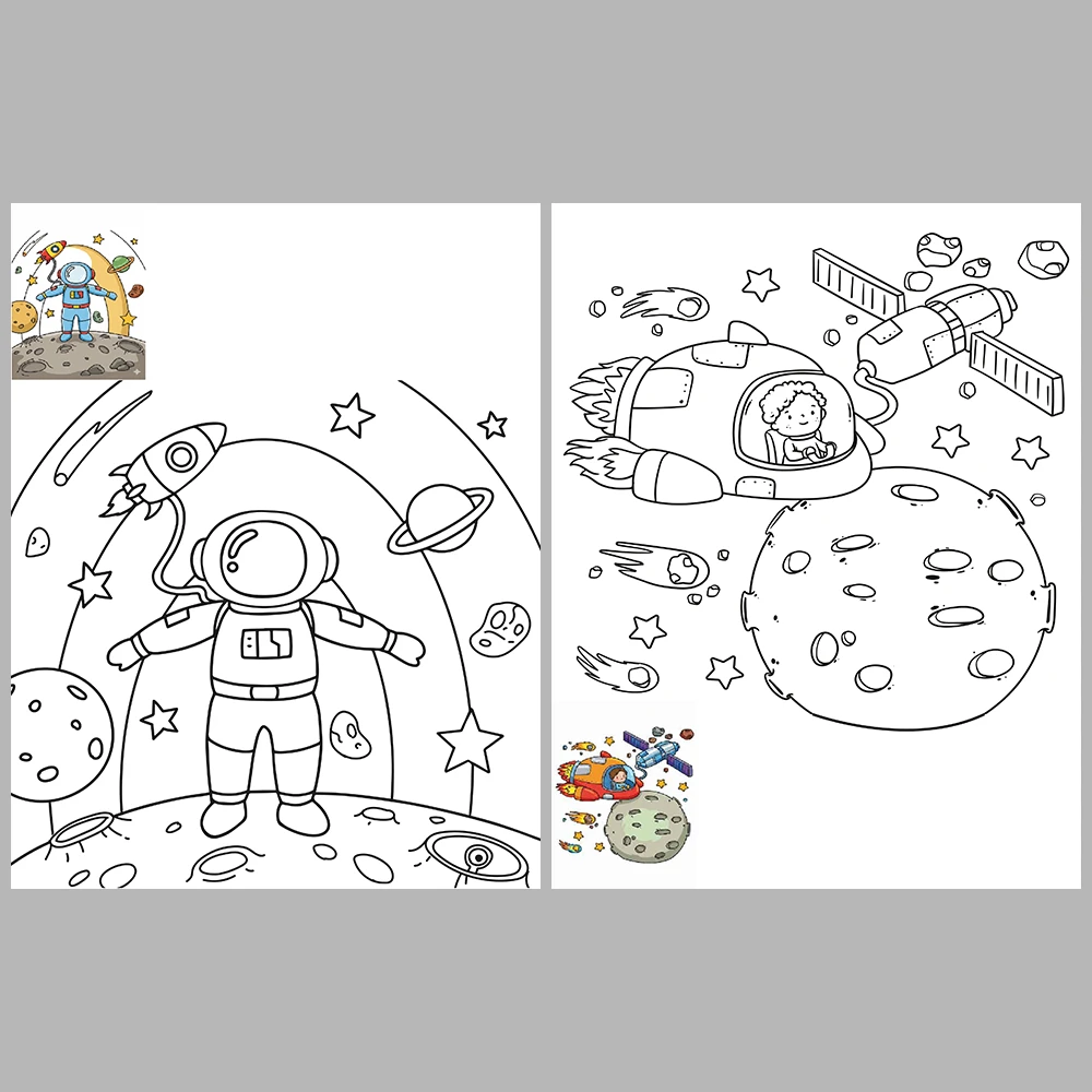 Space-Themed Coloring Pages – With Reference Images