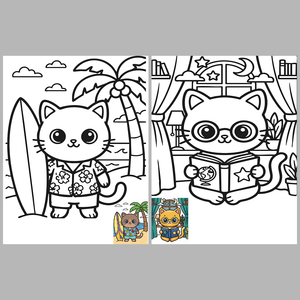 Cats at Work Coloring Pages – With Reference Images