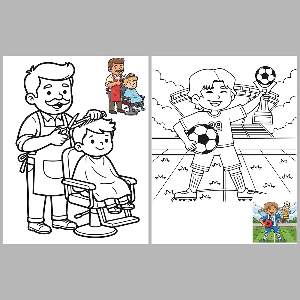 Professions Coloring Book with Cute Cartoon Characters