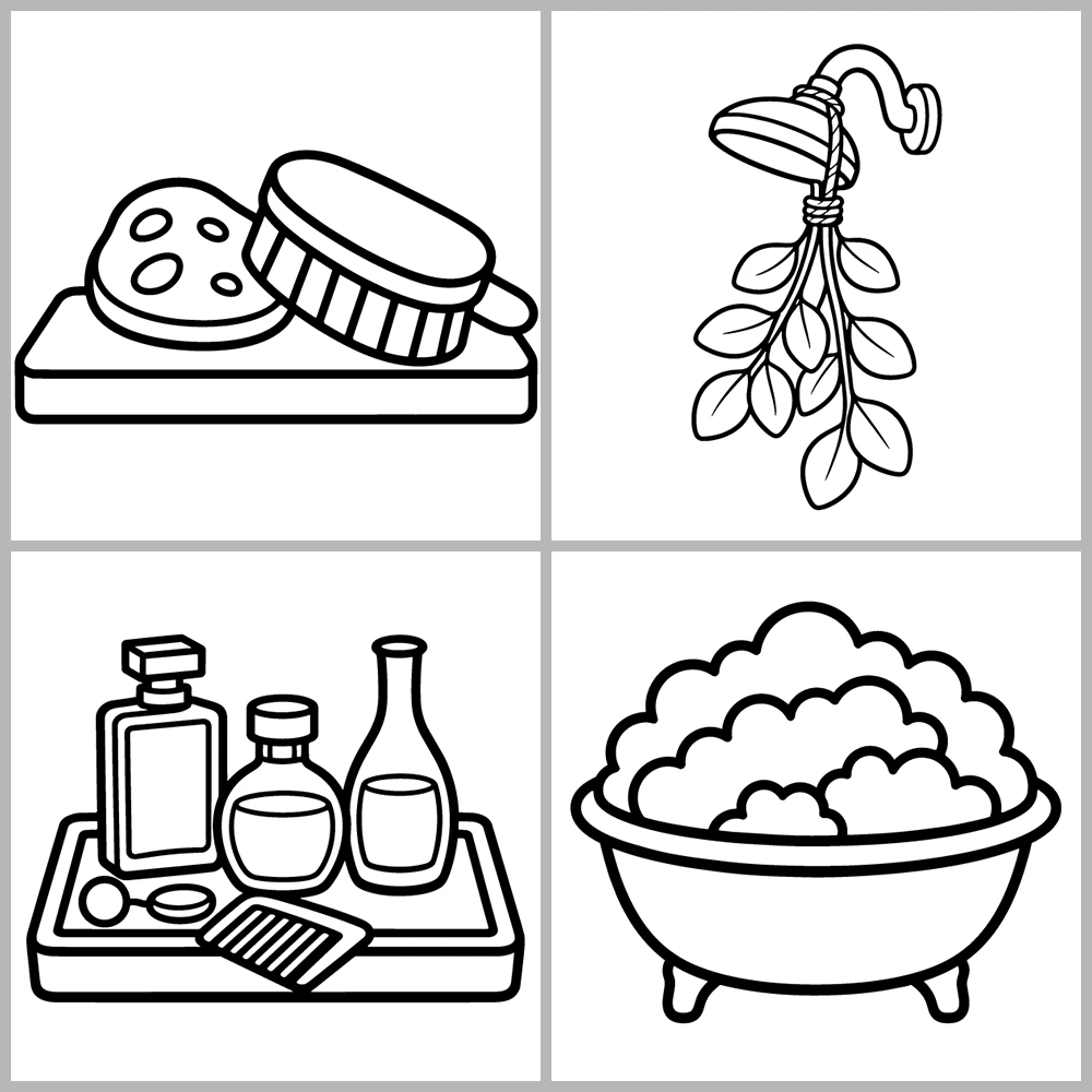 Relaxing Bath and Spa Coloring Pages with Bold Lines