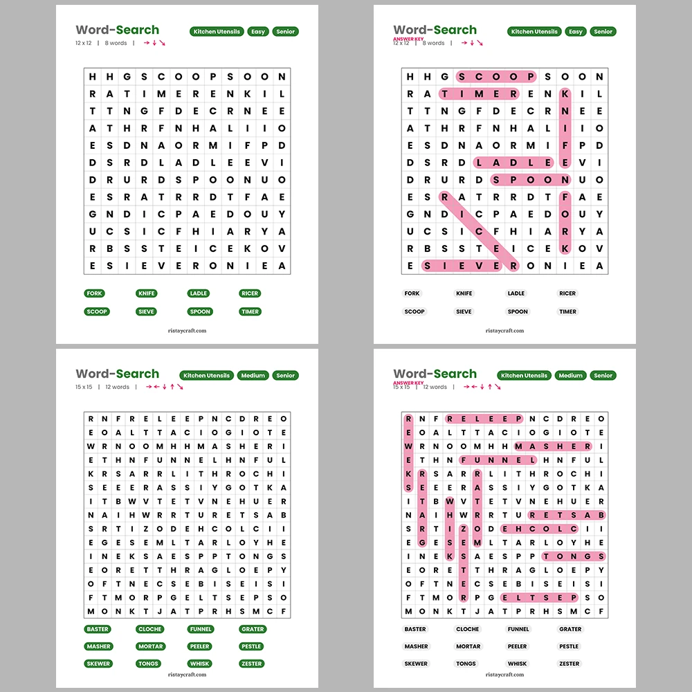 Word Puzzle – Desserts & Sweets – Professions & Jobs – Themes
