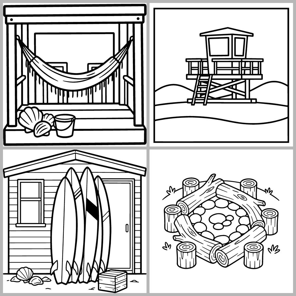 Cozy Ocean and Beach Coloring Book