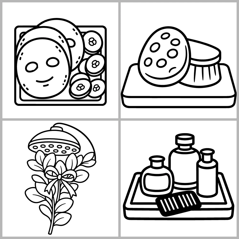 Bathroom and Spa Coloring Book with Bold Lines and Simple Designs.