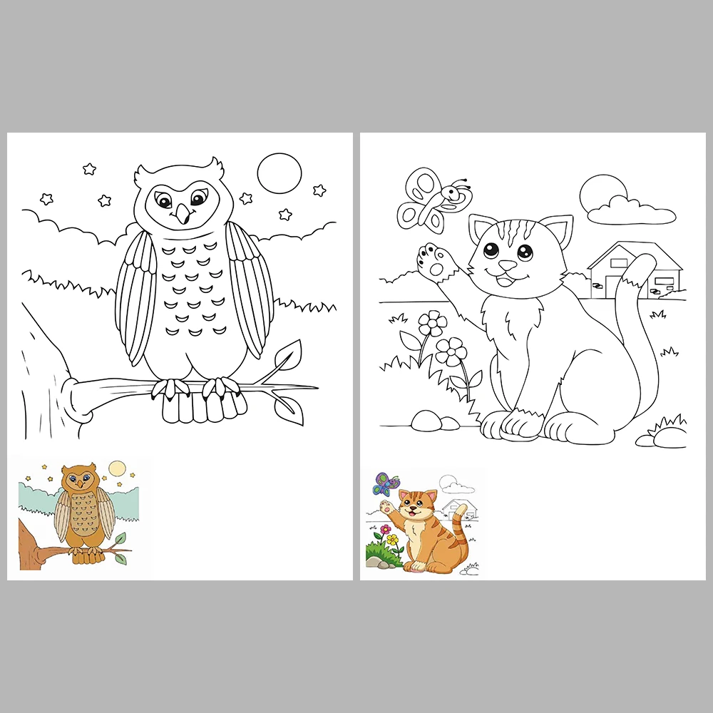 Mixed coloring pages for children aged 2/4 – With reference images (Vol. 1)