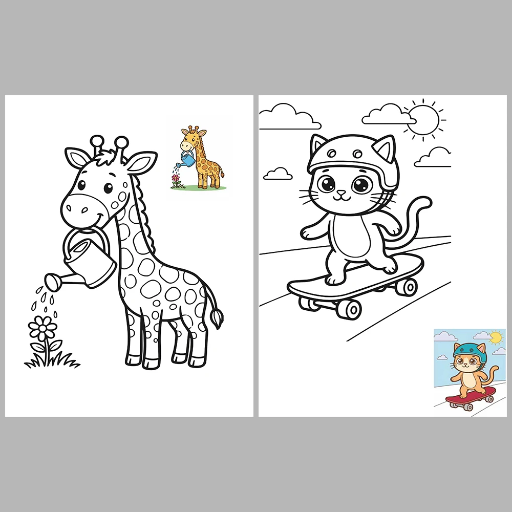 Mixed coloring pages for children aged 3/5 – With reference images (Vol. 1)