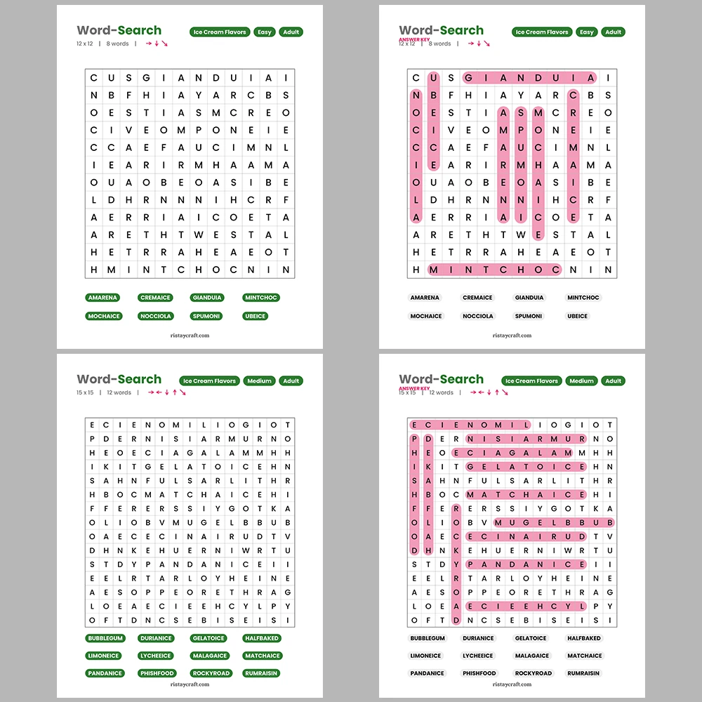 Word Search – Accounting & Bookkeeping – Ice Cream Flavors – Themes