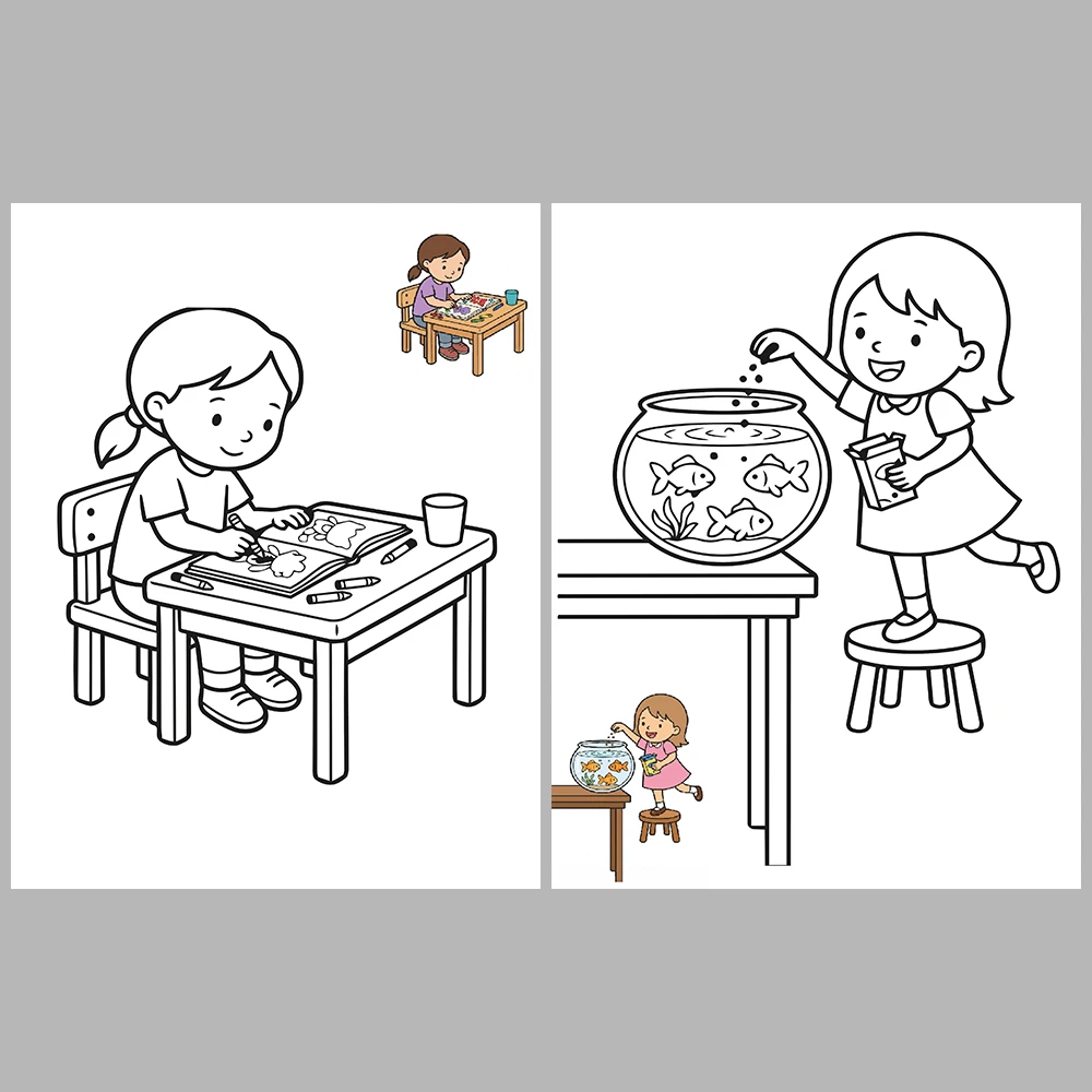 Mixed coloring pages for children aged 3/5 – With reference images (Vol. 2)