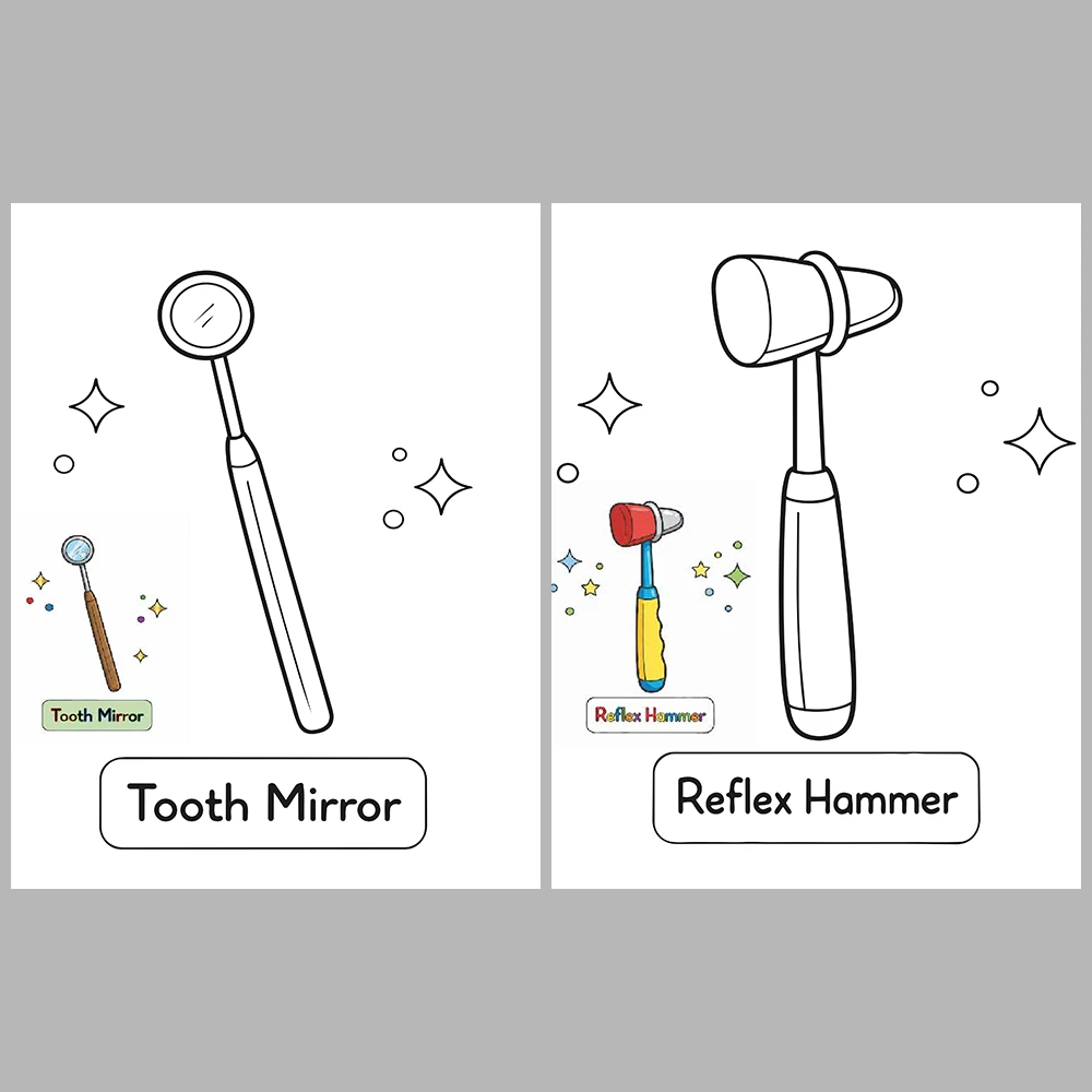 Dental Instrument Coloring Pages / With Reference Image