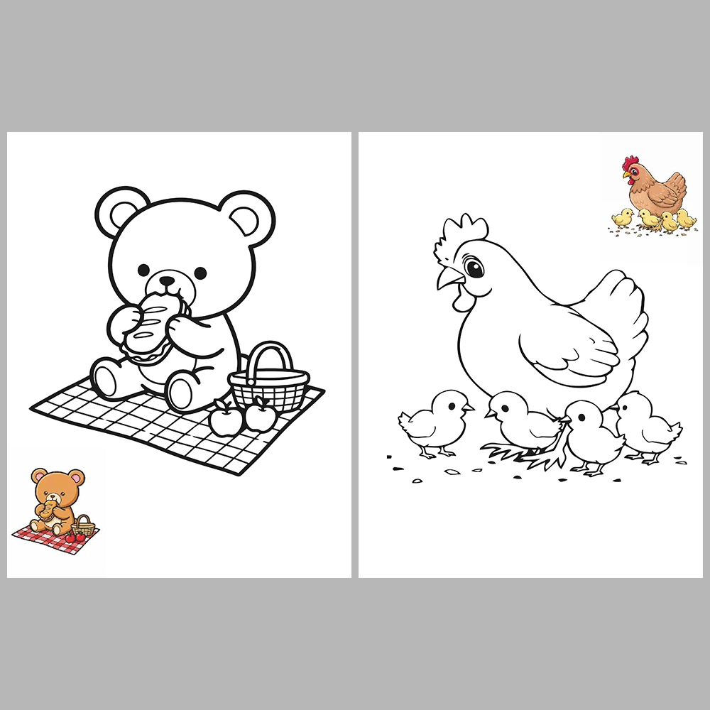 Mixed coloring pages for children aged 3/5 – With reference images (Vol. 3)