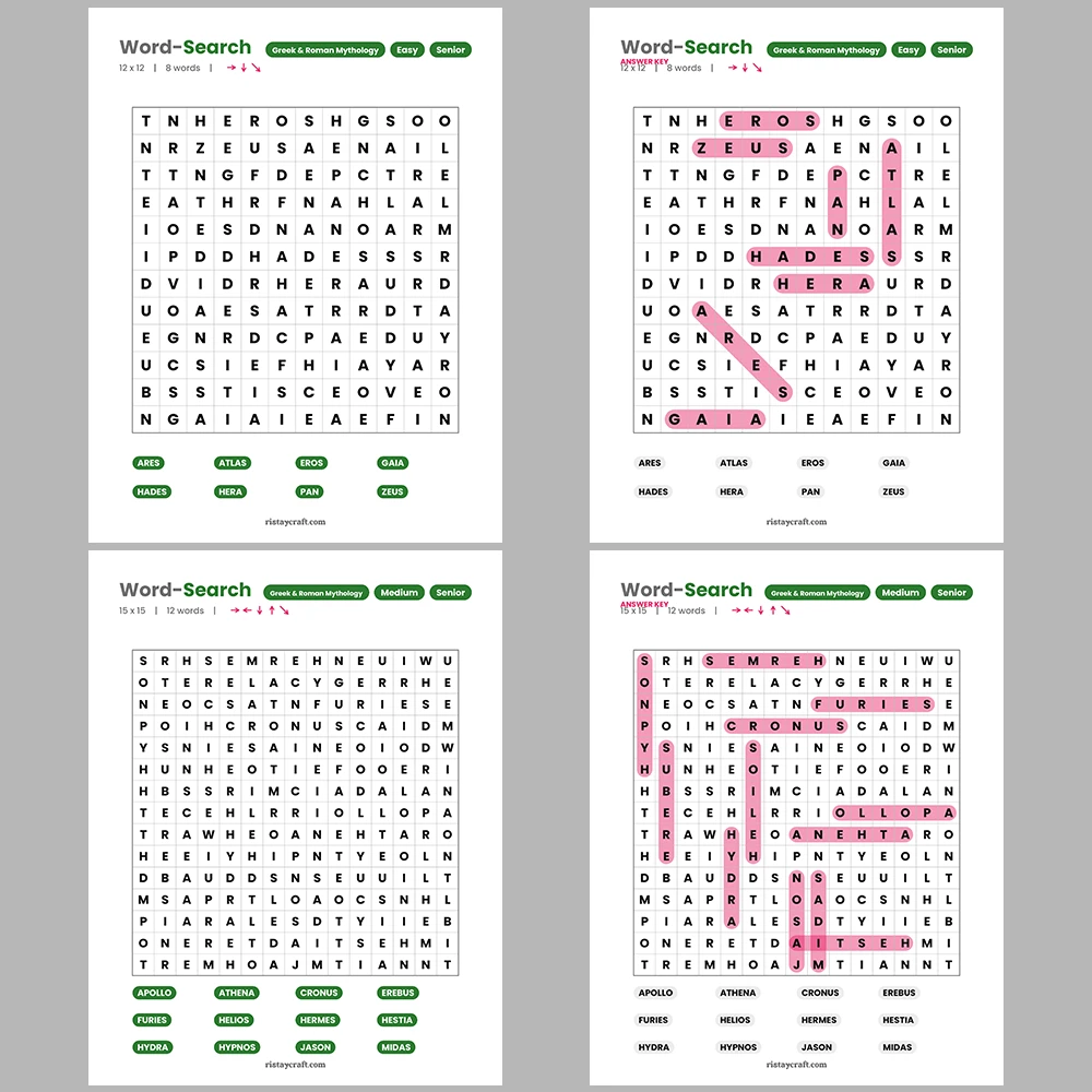 Word Search – Cheeses of the World – Ancient Cities & Ruins – Themes