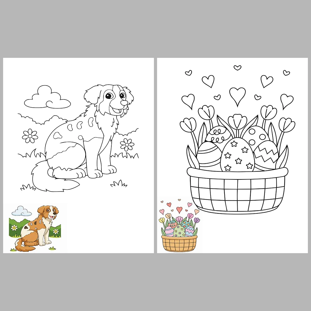 Mixed coloring pages for children aged 2/4 – With reference images (Vol. 2)