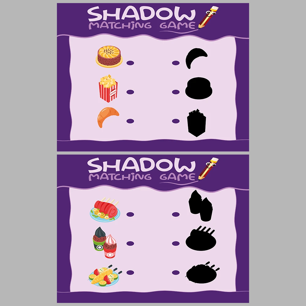 Food-Themed Shadow Matching Game Book
