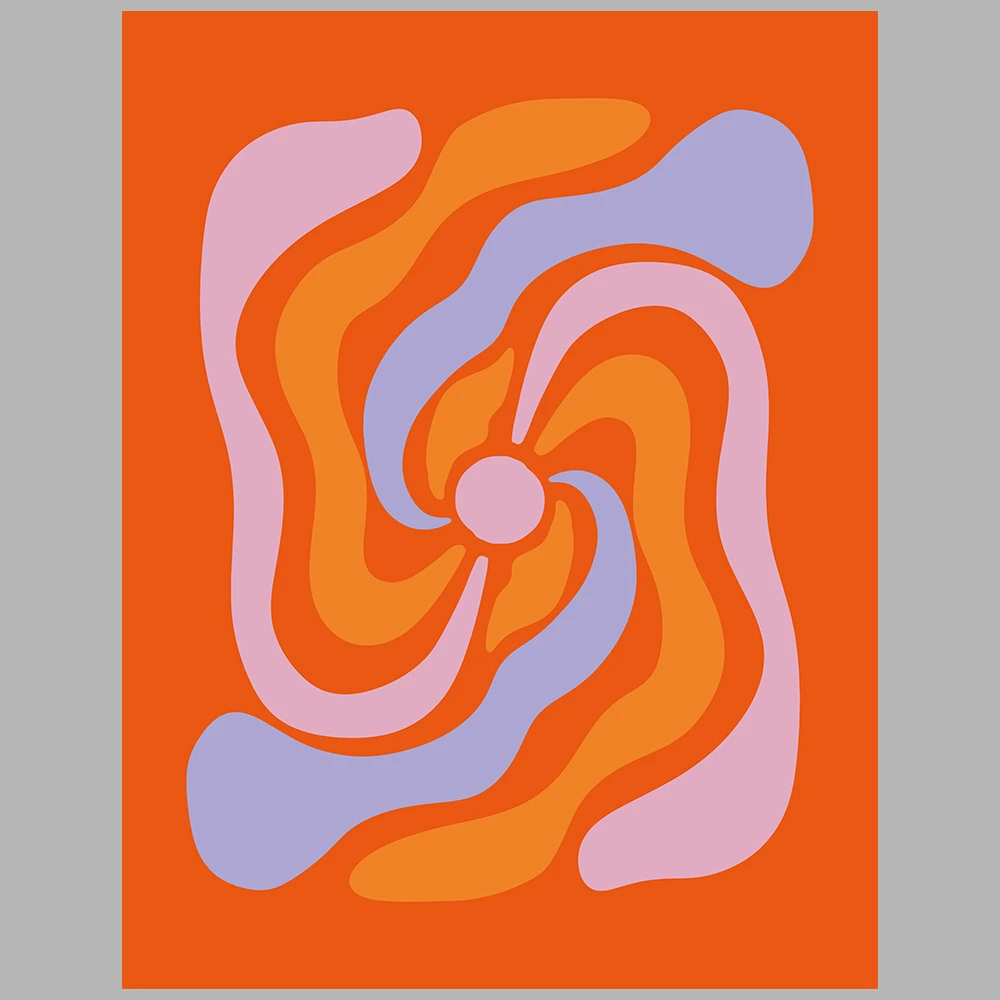 orange and purple/lilac-themed posters
