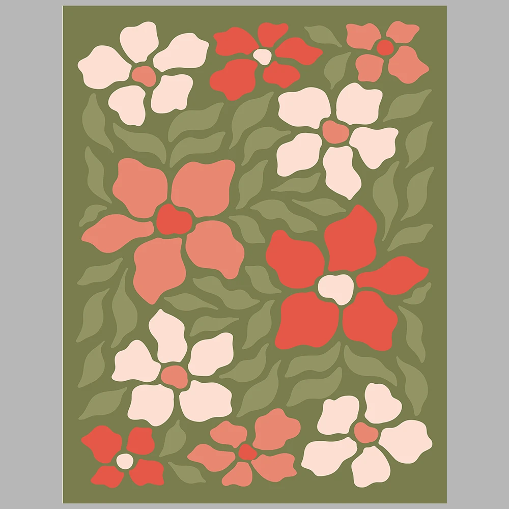 posters with an orange and green floral theme