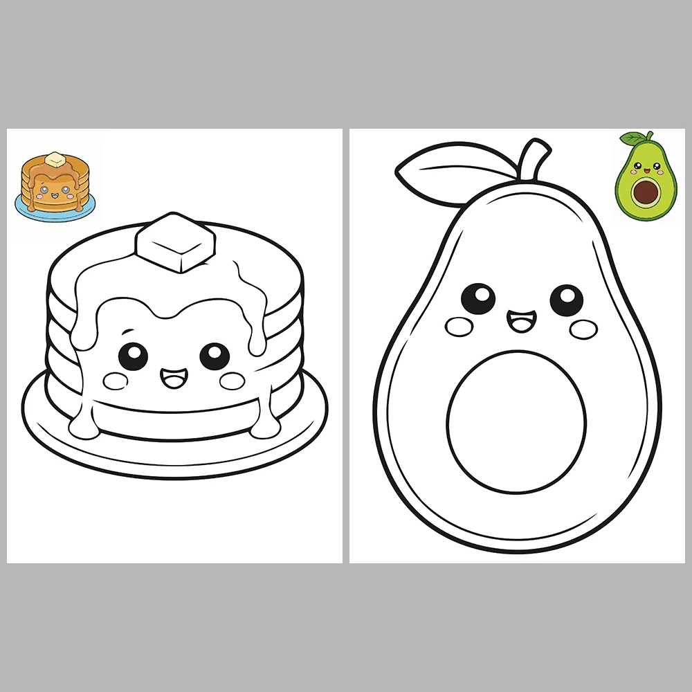 Kawaii-Style Cute Snacks Coloring Pages / With Reference Image