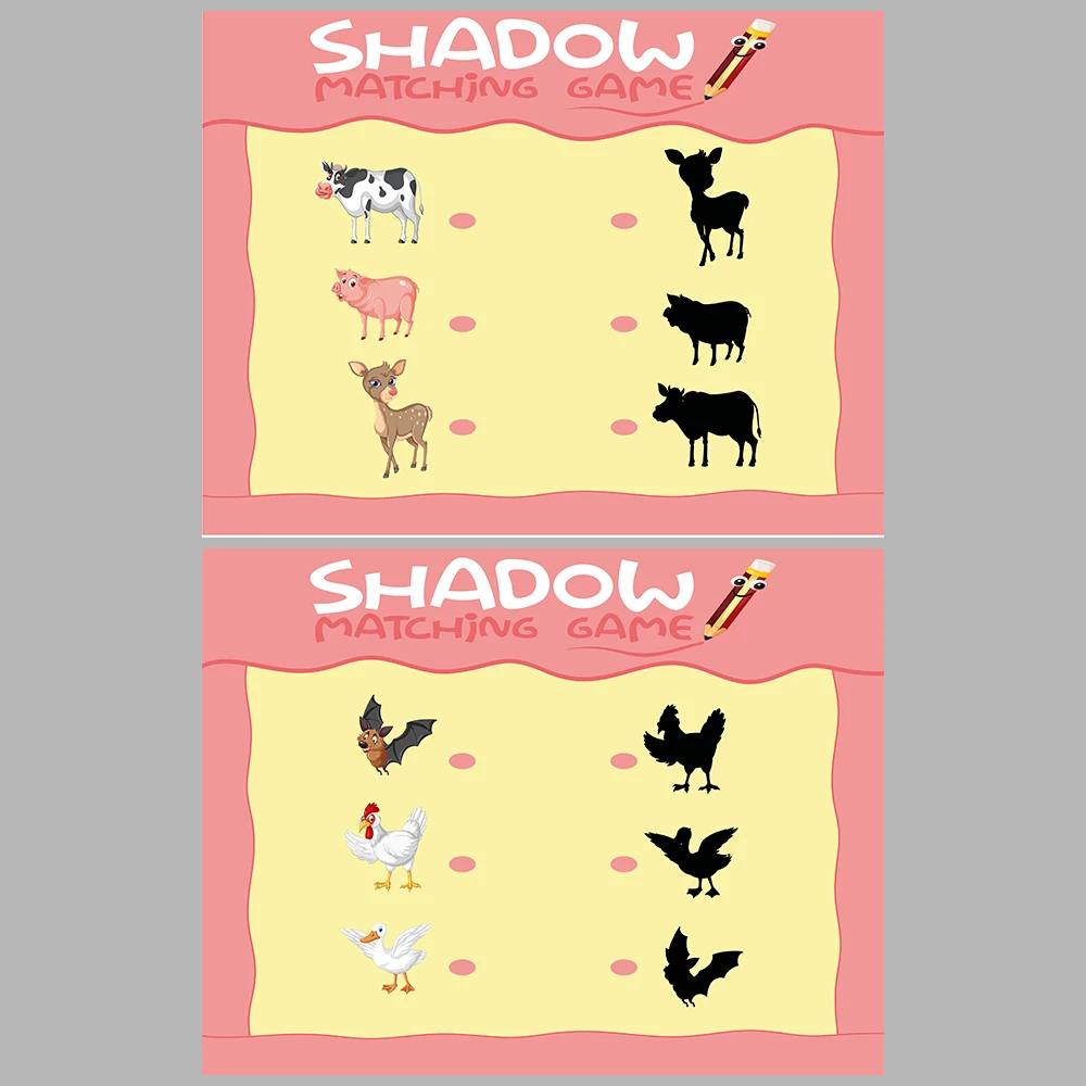 Animal-Themed Shadow Matching Game Book