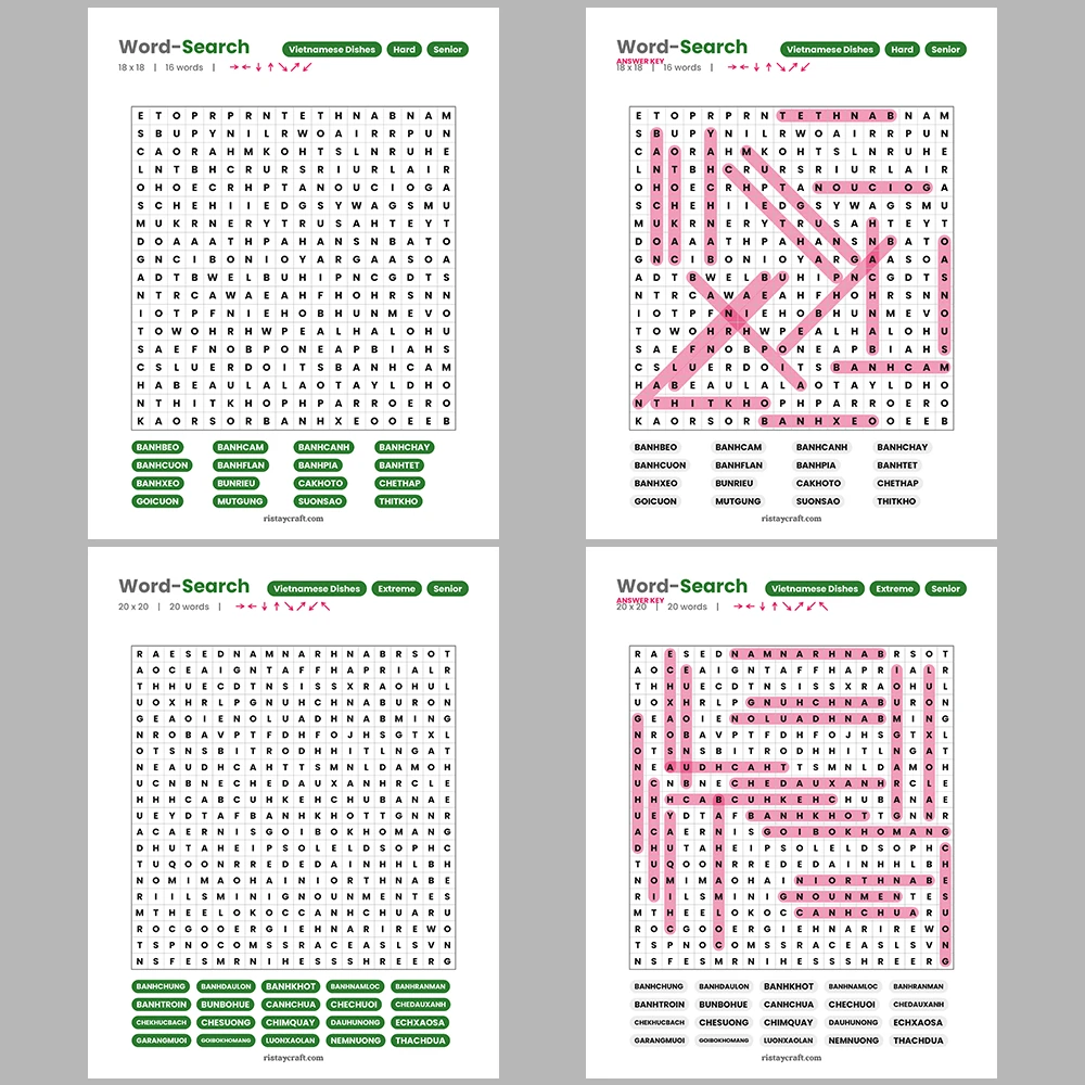Word Puzzle – Pasta & Italian Dishes – Mathematics Terms – Themes