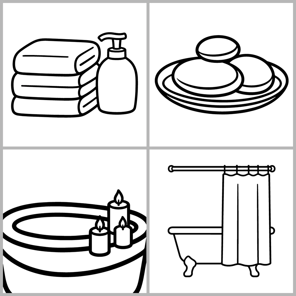 Relaxing Bath and Spa Coloring Pages with Bold Lines