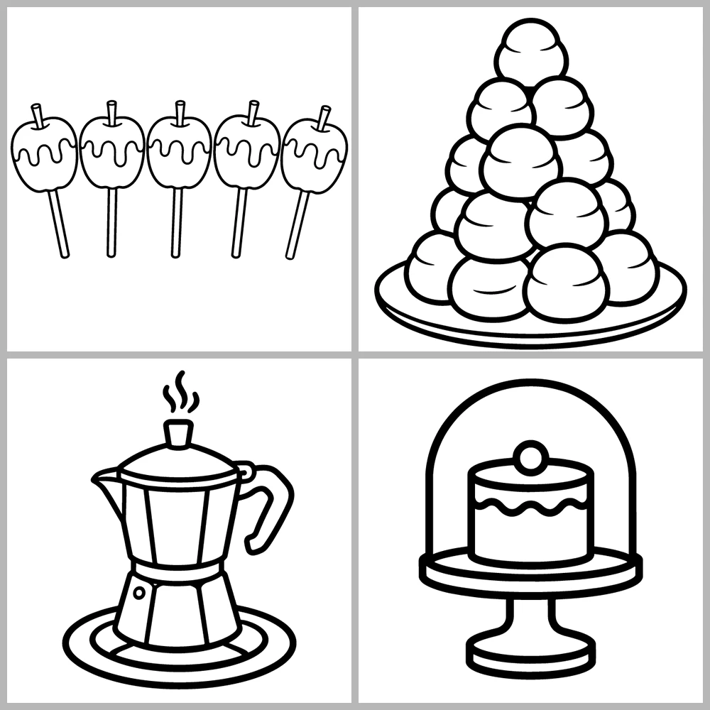 Cozy Desserts and Bakery Coloring Book