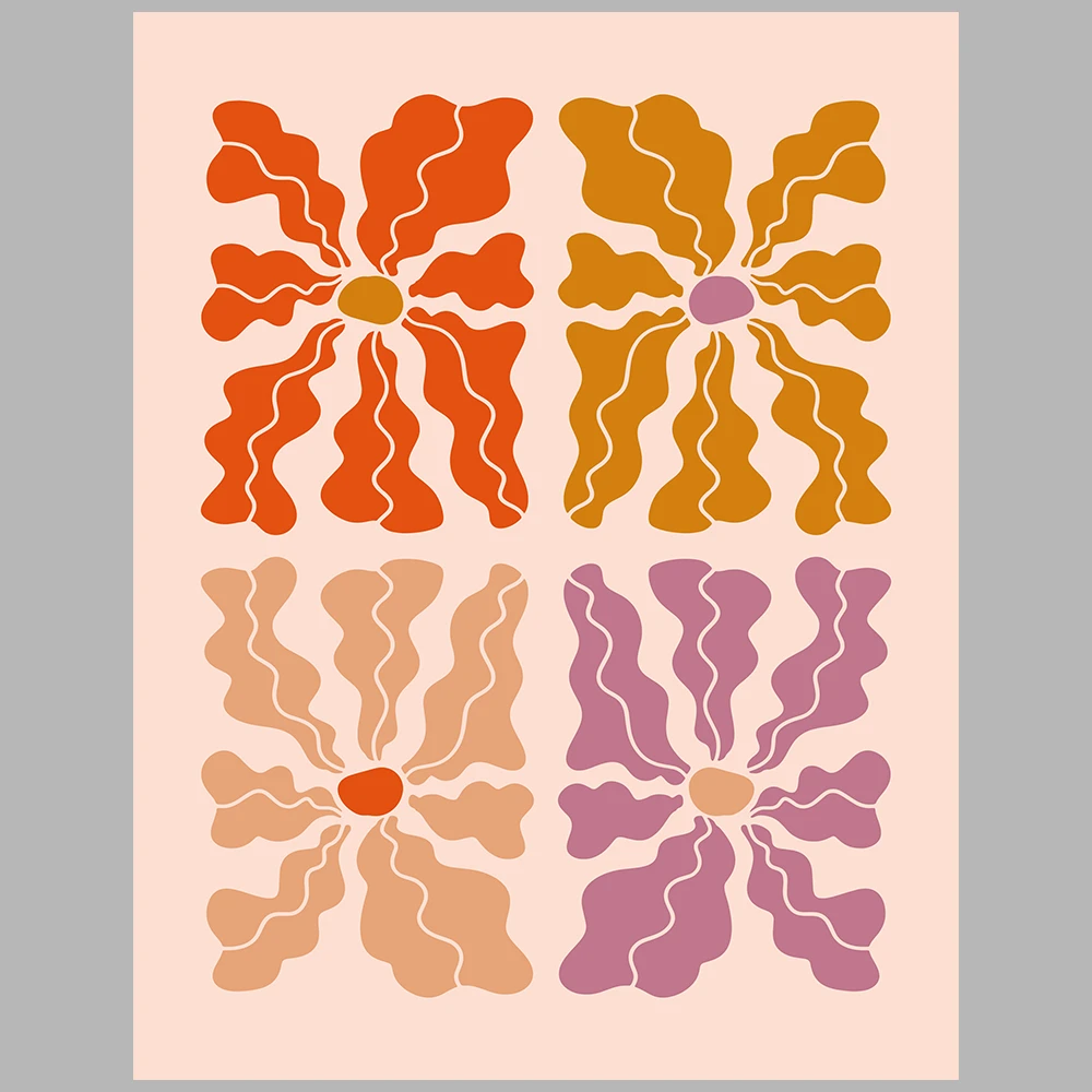 orange, pink, and purple posters