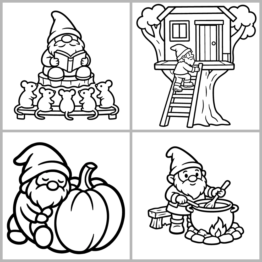 Cozy Gnomes and Little Folk Coloring Book