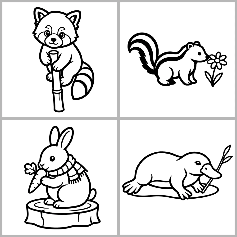 Animals Coloring Book with Bold Outlines and Simple Drawings.