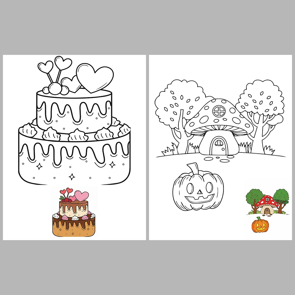 Mixed coloring pages for children aged 2/4 – With reference images (Vol. 1)