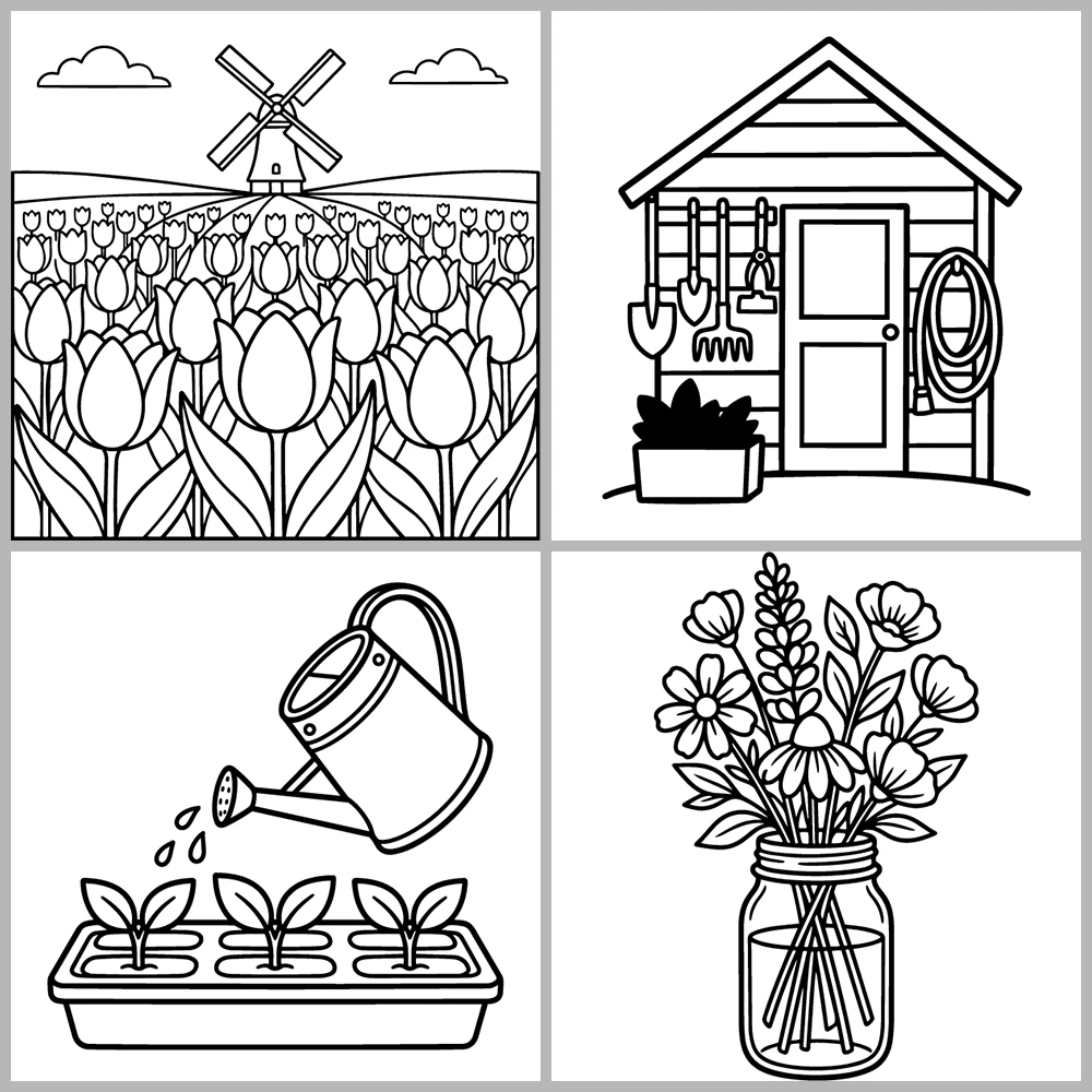 Cozy Plants and Garden Coloring Book