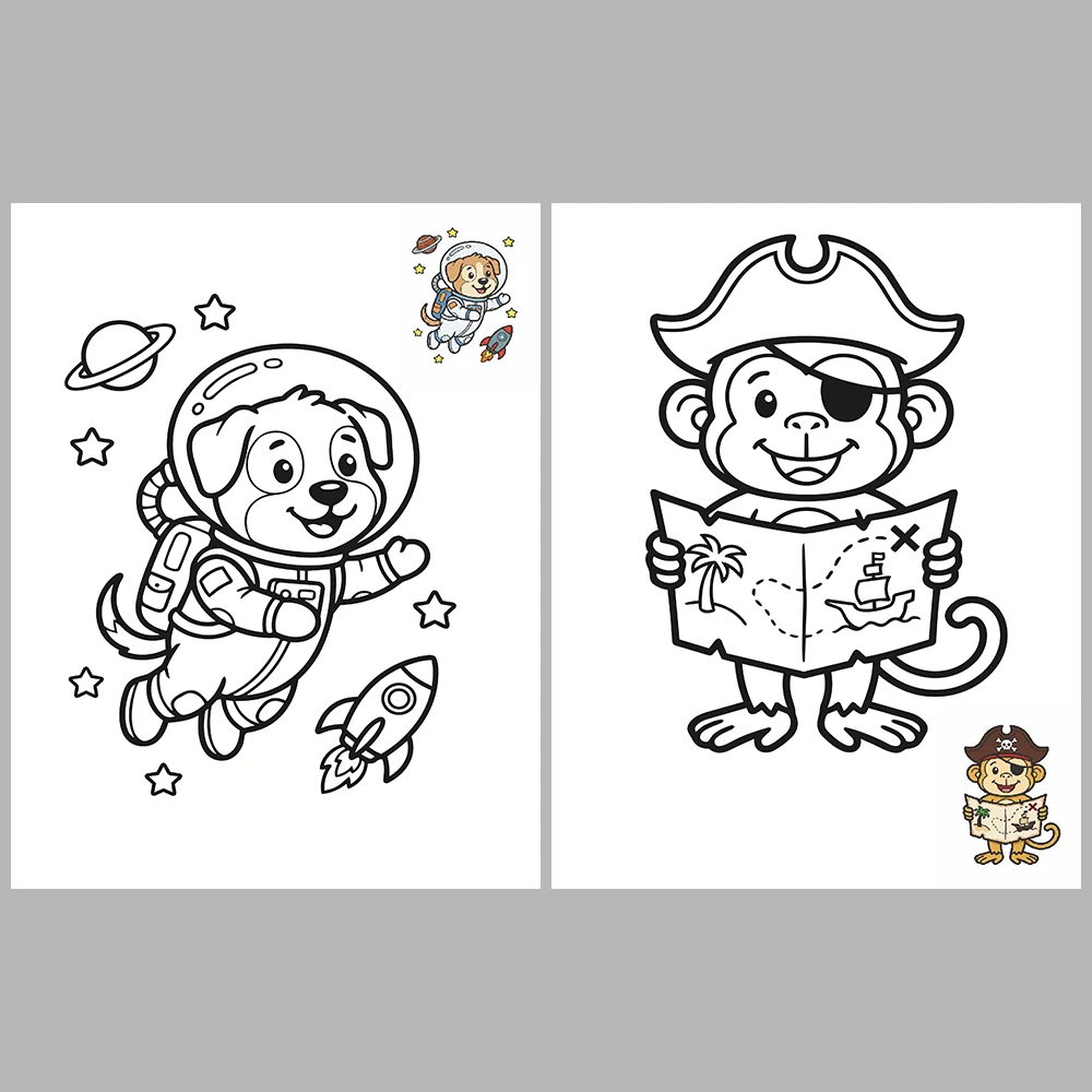 Mixed coloring pages for children aged 3/5 – With reference images (Vol. 1)