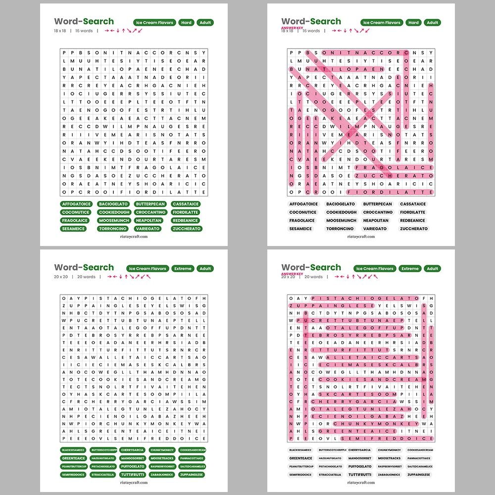 Word Search – Accounting & Bookkeeping – Ice Cream Flavors – Themes