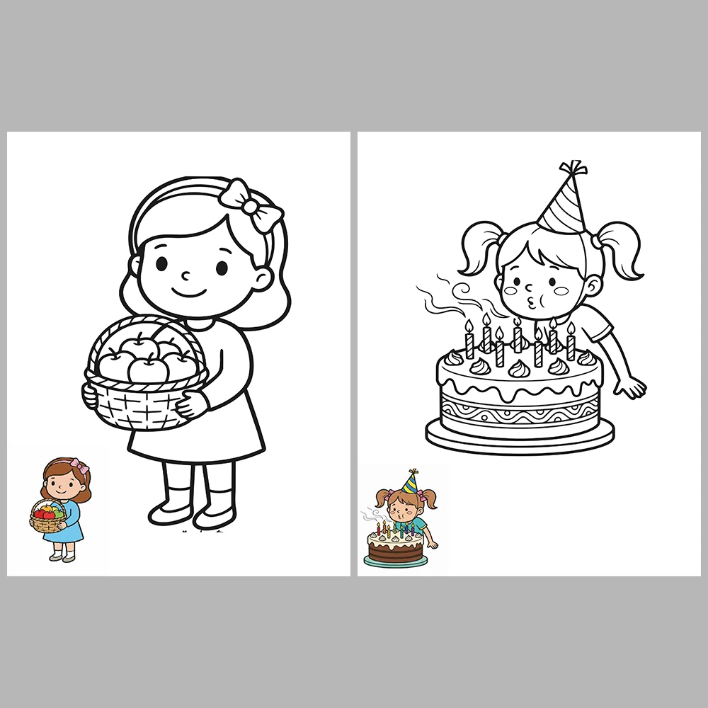 Mixed coloring pages for children aged 3/5 – With reference images (Vol. 2)