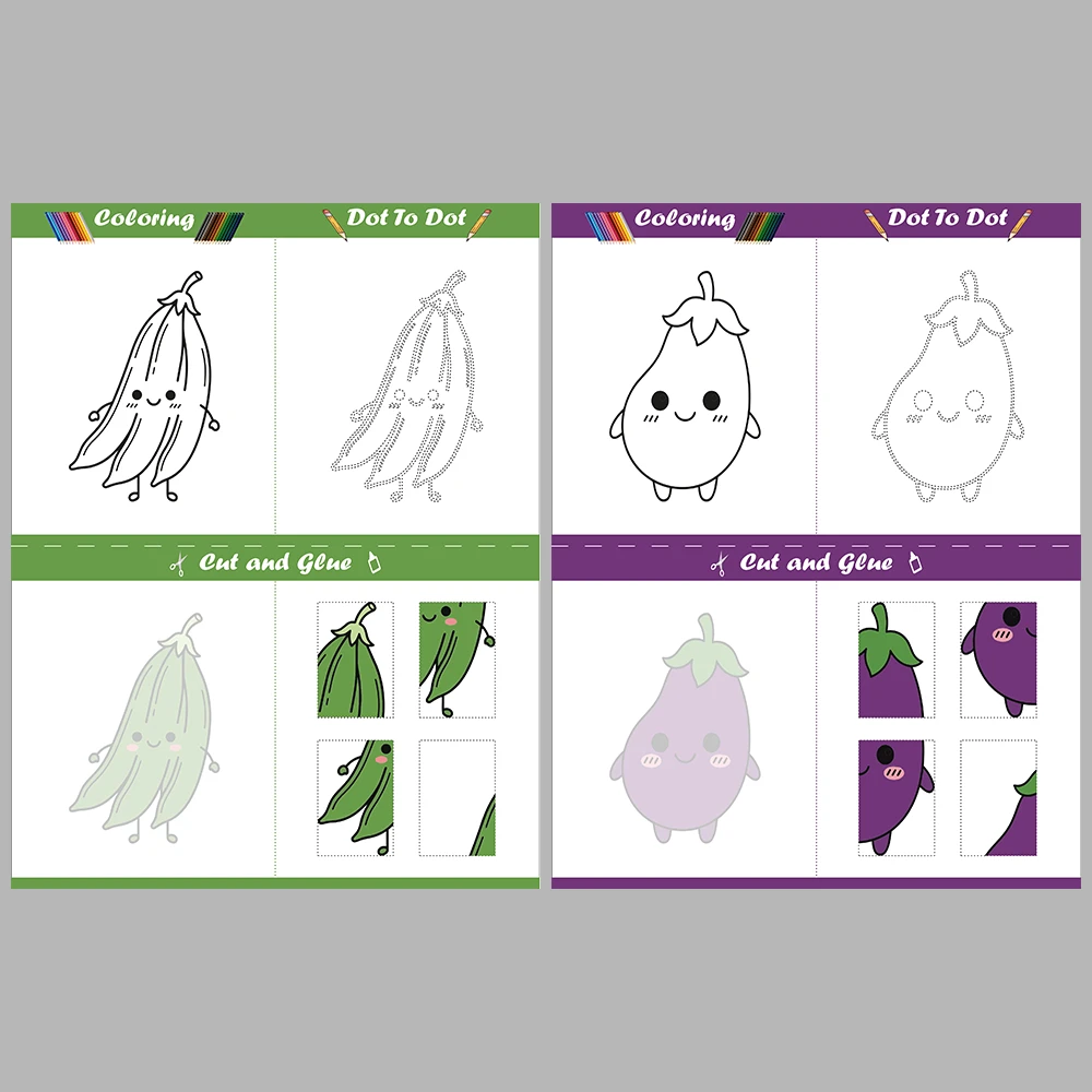 Vegetables Mega Set Coloring Pages Cut Paste Dot-to-dot