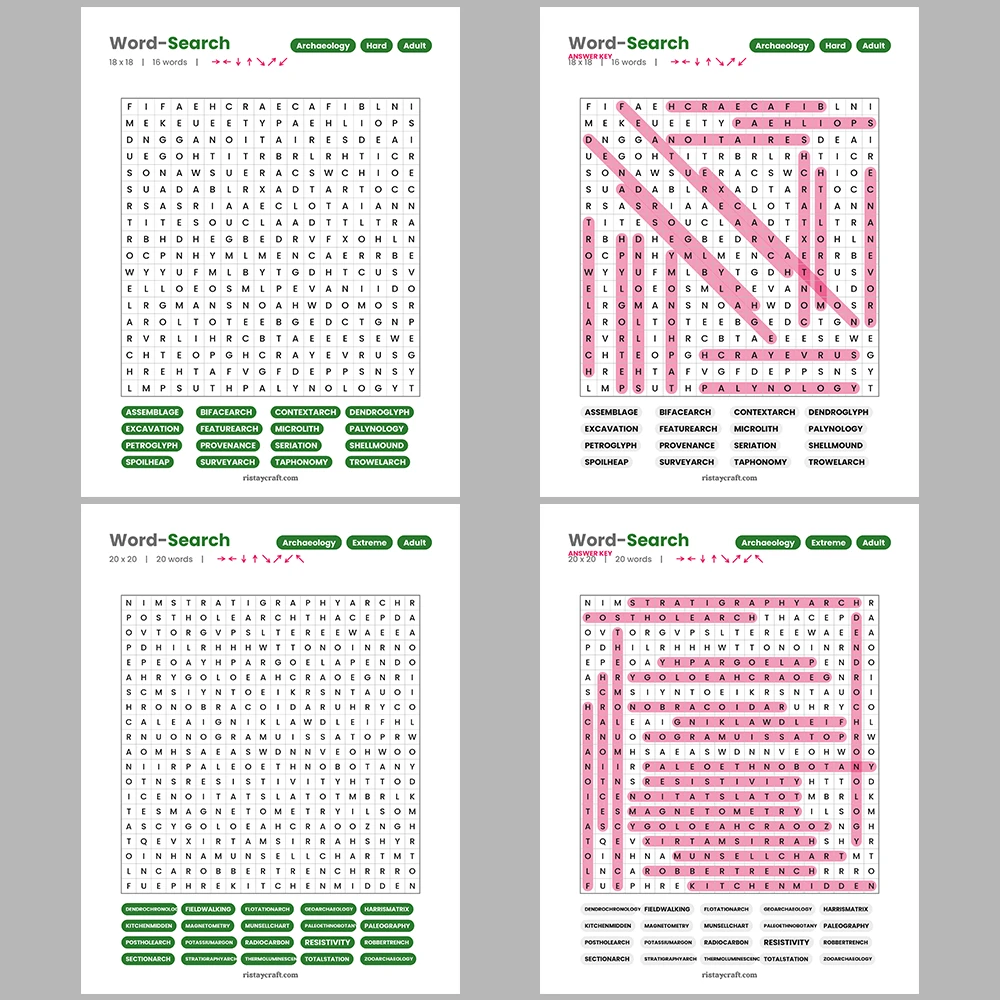 Word Search – Archaeology – Marketing & Advertising – Themes
