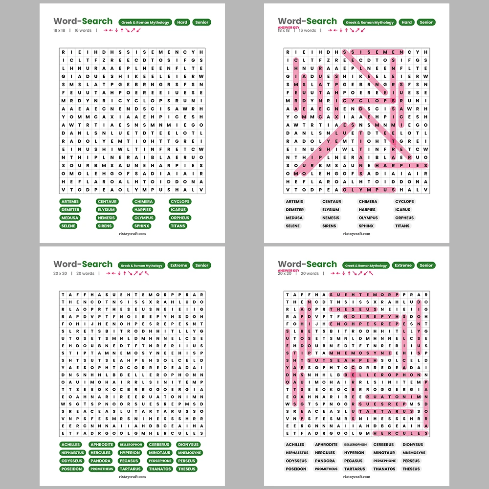 Word Search – Cheeses of the World – Ancient Cities & Ruins – Themes